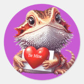 Sweet Bartded Dragon Lila Valentine Runder Aufkleber (Vorderseite)