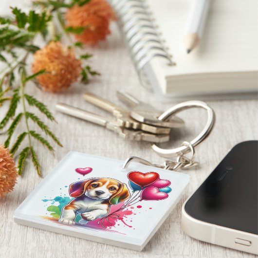 Sweet Beagle Pup Valentine Schlüsselanhänger (Vorderseite rechts)