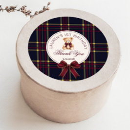 Sweet Bear 1. Geburtstag Polo Teddy Bär Kariert Runder Aufkleber