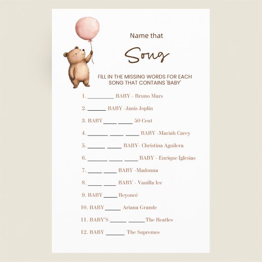 Sweet Bear Baby Shower Name That Song Game  Flyer