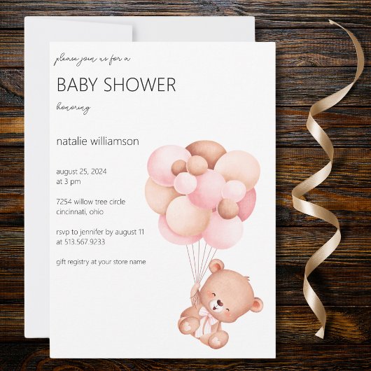 Sweet Bear mit Balloons Baby Dusche Einladung