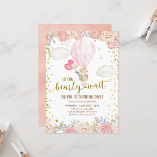 Sweet Bear Pink Balloons zum Geburtstag Einladung