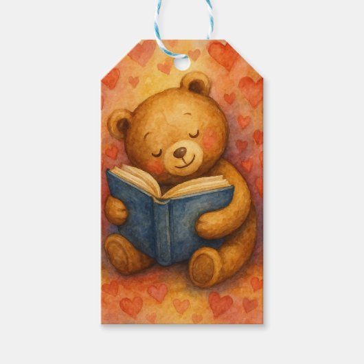 Sweet Bear Reading - Bearbeitbare Geschenkmarke Geschenkanhänger (Vorderseite)