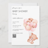 Sweet Bear with Balloons Baby Shower QR Code Einladung (Vorderseite)