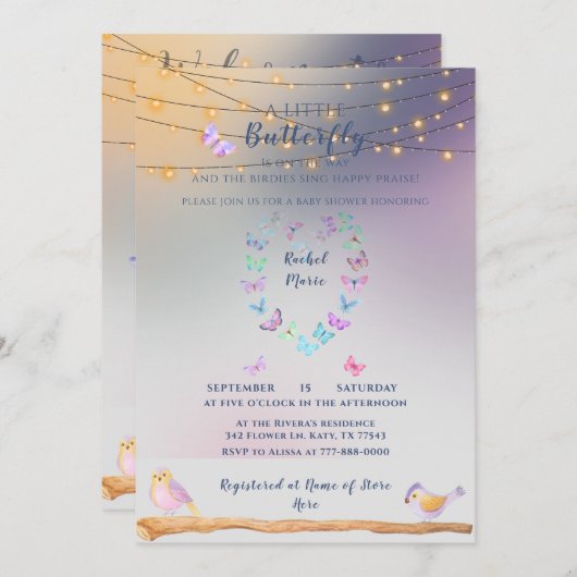 Sweet Beautiful Butterfly Herz Babydusche Einladung (Vorne/Hinten)