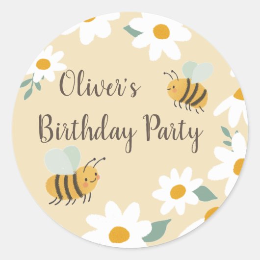 Sweet Bee Birthday Runder Aufkleber (Vorderseite)