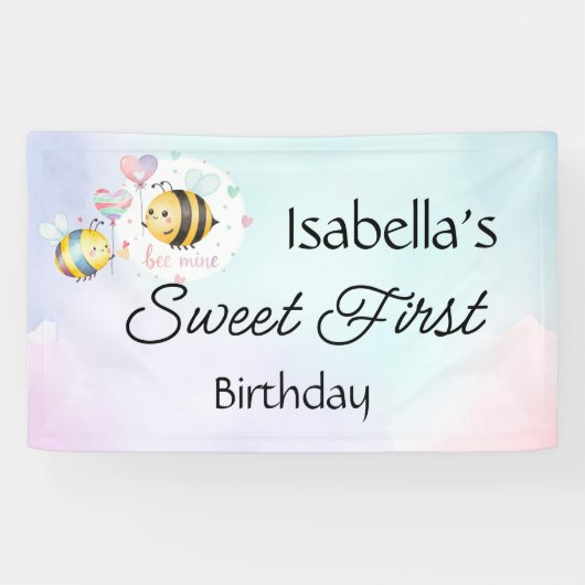 Sweet Bee First Birthday Personalized Banner (Horizontal)