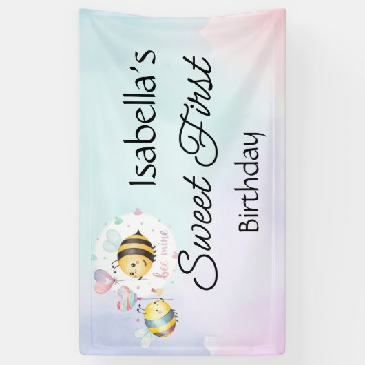 Sweet Bee First Birthday Personalized Banner (Vertikal)