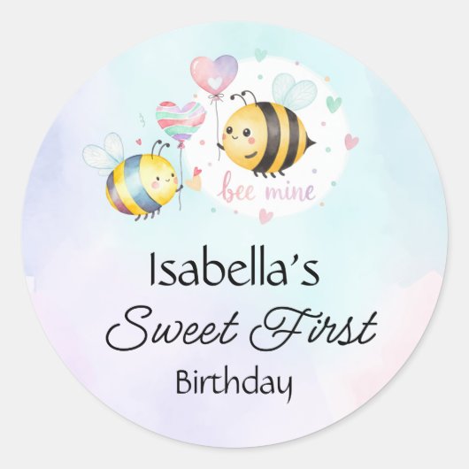 Sweet Bee First Birthday Personalized  Runder Aufkleber (Vorderseite)