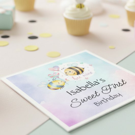 Sweet Bee First Birthday Personalized Serviette