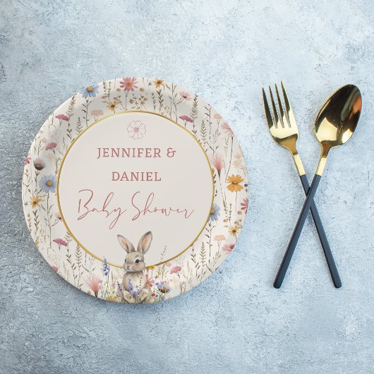 Sweet Beige Wildblume Bunny Baby Dusche Pappteller