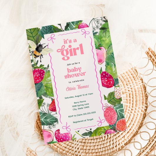 Sweet Berry Baby Girl Strawberry Dusche Einladung