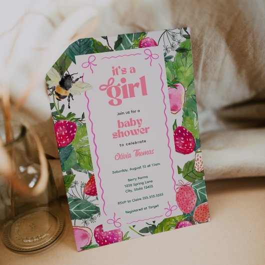 Sweet Berry Baby Girl Strawberry Dusche Einladung