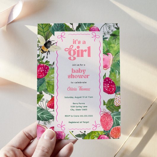 Sweet Berry Baby Girl Strawberry Dusche Einladung