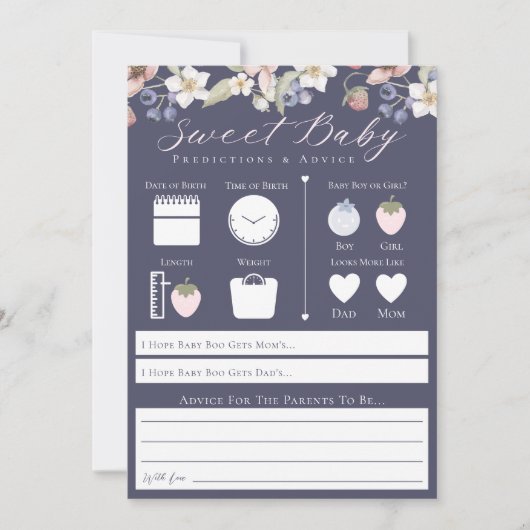 Sweet Berry Baby Predictions & Advice Game Card Einladung (Vorderseite)