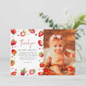 Sweet Berry First Birthday Foto Party Dankeskarte (Stehend Vorderseite)
