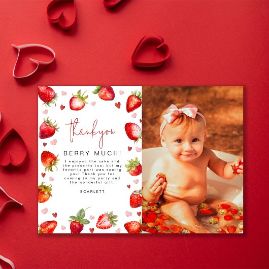 Sweet Berry First Birthday Foto Party Dankeskarte