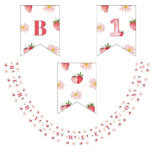 Sweet Berry First Birthday Pastel Pink Rot Floral Wimpelkette
