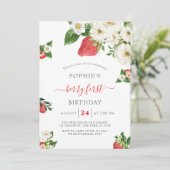 Sweet Berry First Strawberry Birthday Einladung (Stehend Vorderseite)