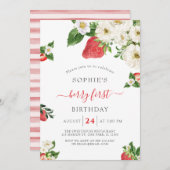 Sweet Berry First Strawberry Birthday Einladung (Vorne/Hinten)