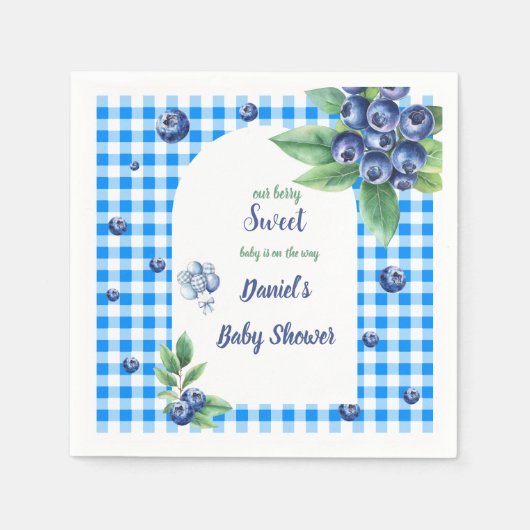 Sweet Berry Green Blätter Blue Theme Baby Showdusc Serviette (Vorderseite)