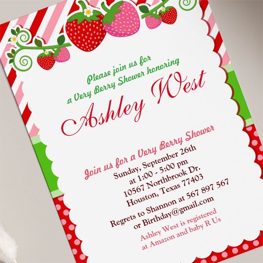 Sweet Berry Strawberry Baby Shower Einladung