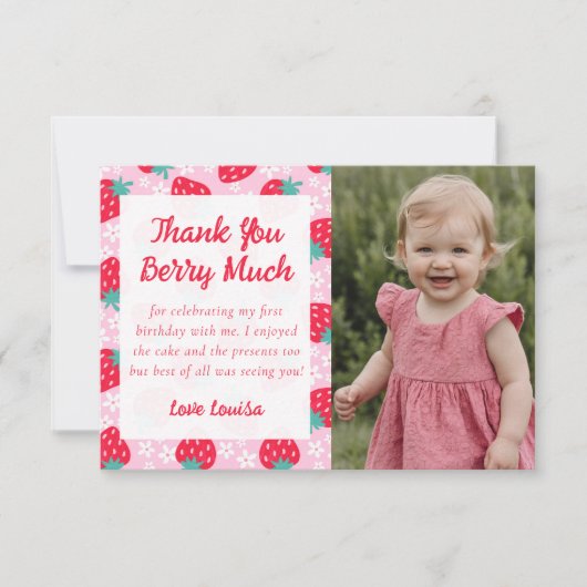 Sweet Berry Strawberry Daisy Foto Dankeskarte (Vorderseite)