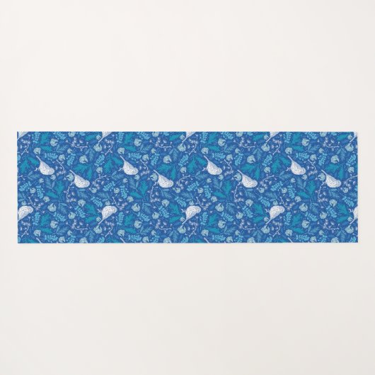 Sweet Bird Blue Botanical Pattern Monogram Yogamatte (Rückseite (Horizontal))