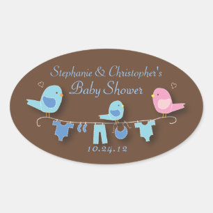 Sweet Bird Family Blue Baby Boy Duschaufkleber Ovaler Aufkleber