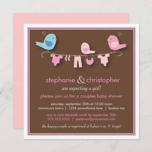 Sweet Bird Girl Couple Baby Dusche Einladung (Vorne/Hinten)