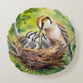 Sweet bird nest painting rundes kissen