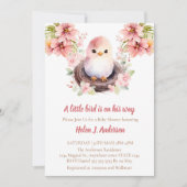 Sweet Bird Wasserfarbe Rosa Blume Kinderdusche Einladung (Vorderseite)