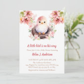 Sweet Bird Wasserfarbe Rosa Blume Kinderdusche Einladung (Stehend Vorderseite)