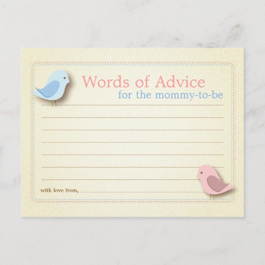 Sweet Birdie Baby Shower Wörter der Advice Card Hinweiskarte (Rückseite)