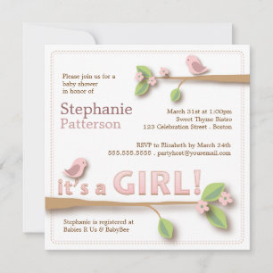 Sweet Birdie Es ist eine Girl Baby Dusche Einladun Einladung