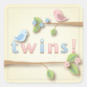 Sweet Birdie Twin Boy Girl Shower Sticker