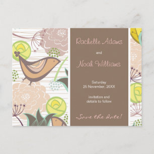 Sweet Birds Floral Garden Save the Date Postcard Ankündigungspostkarte