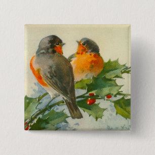 Sweet Birds Vintag Postcard Print Button Button