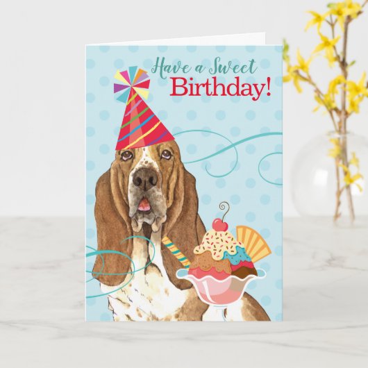 Sweet Birthday Basset Hound Karte (Gelbe Blume)