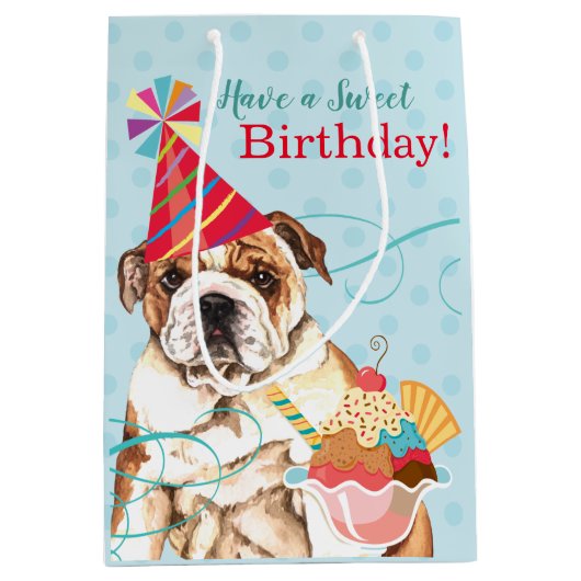 Sweet Birthday Bulldog Medium Gift Bag Mittlere Geschenktüte (Vorderseite)