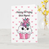 Sweet Birthday Card für sie | Einhorn Cupcake Karte (Gelbe Blume)