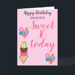 Sweet Birthday Daughter Blume bearbeiten Alter Karte<br><div class="desc">Herzlichen Glückwunsch zum 16. Geburtstag der Tochter. Personalisieren Sie für jedes Alter. 16 Heute ist geschrieben in Erdbeeren Farbe Skript. Hübsche, helle Blume in rosa, blau-gelb-orange, und Yummy Vanille, Schokolade, Erdbeere mit Sprinklereis-Creme. Heller rosa Hintergrund. Verlass eine spezielle Nachricht oder personalisiere sie. Original Artwork and Card Verse Design © TamiraZDesign...</div>