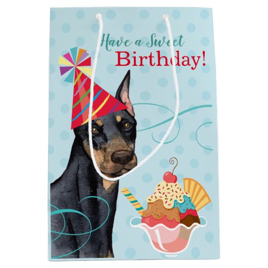 Sweet Birthday Doberman Medium Geschenktasche Mittlere Geschenktüte (Vorderseite)