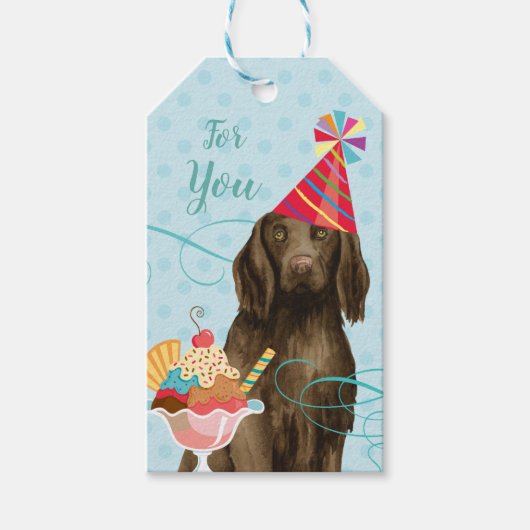 Sweet Birthday Flat Coated Retriever Geschenkanhänger (Vorderseite)