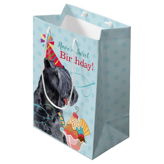 Sweet Birthday Kerry Blue Terrier Mittlere Geschenktüte (Vorderseite Schrägansicht)