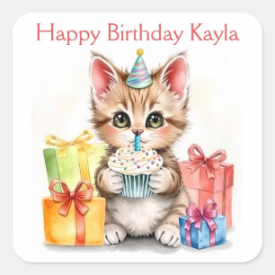 Sweet Birthday Kitten Personalisiert Quadratischer Aufkleber