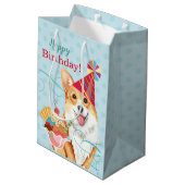 Sweet Birthday Pembroke Welsh Corgi Mittlere Geschenktüte (Rückseite Schrägansicht)