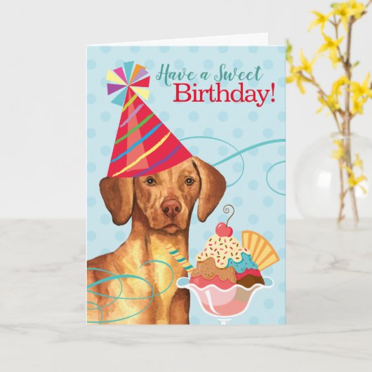 Sweet Birthday Vizsla Card Karte (Gelbe Blume)