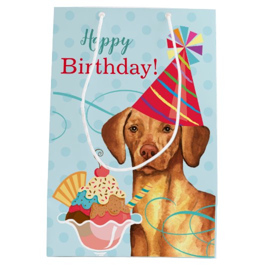 Sweet Birthday Vizsla Mittlere Geschenktasche Mittlere Geschenktüte (Rückseite)