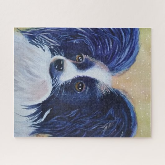 Sweet Black and White Papillon Puppy Puzzle (Horizontal)